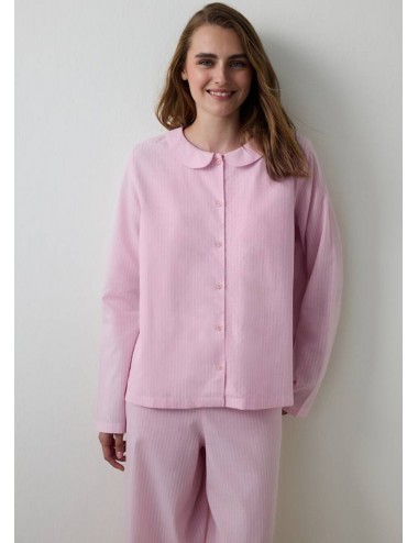 Çizgili Bağlama Detaylı Gömlek Yaka Pijama Takımı